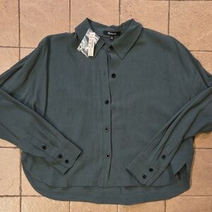 NWT Green Madewell Lusterweave Hartfield Cropped Button Up Shirt